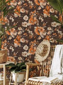 1卷 1米/3米/5米 复古棕色花朵叶子乡村风格墙面装饰墙纸可剥离自粘式接触纸乙烯基壁纸 DIY 家居装饰房间背景卧室厨房客厅浴室柜桌椅家具翻新覆盖纸