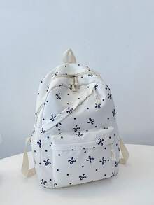 1 件开学蝴蝶结图案背包，大容量学生包，带笔记本电脑隔层书包，可调节肩带书包，休闲轻便旅行背包，非常适合女孩/青少年/学生/毕业生，适合日常使用、郊游、旅行、学校和开学