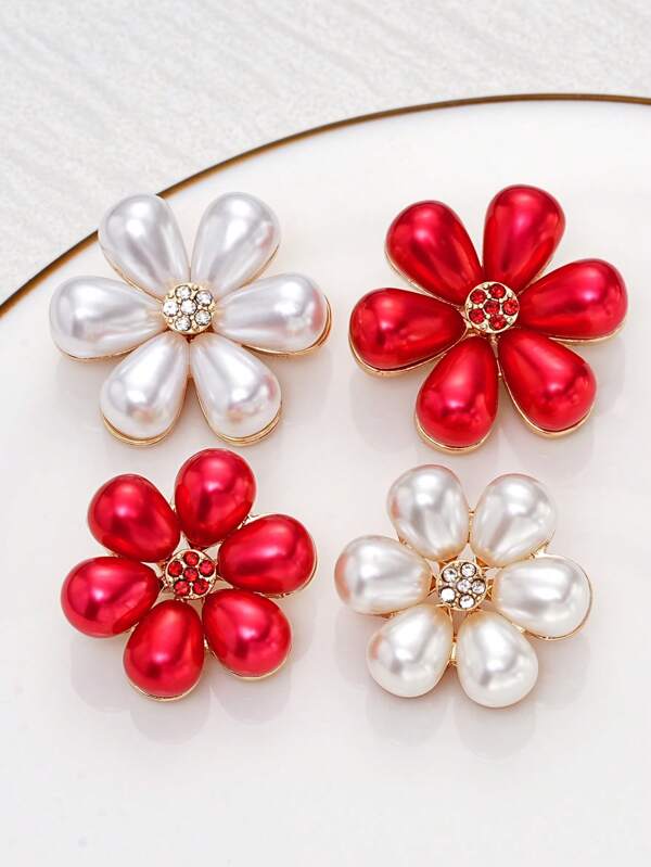5 Stück/Packung zarte glänzende Blumen-Strass-Perlknöpfe, handgenähte Dekorationsknöpfe für Mäntel, Hemden, Kleider, Schals, Bouquets DIY Accessoires