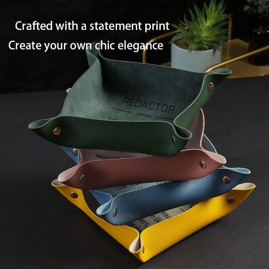 Tabletop Storage Tray Key Leather Storage Tray Home Decor Lipstick Jewelry Key Wallet Coin Folding Storage Tray Jewelry Box