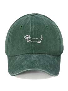 1pc Women's Embroidered Line Pattern Dachshund Washed Baseball Cap, Adjustable Outdoor Sun Protection Casual Hat Suitable For Spring/Autumn Travel, Beach Vacation, Men's Y2K Style Sun Hat