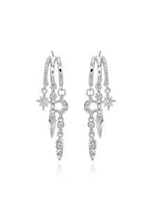 Ewell Luxus eleganter 925 Sterling Silber Schmuck vergoldeter Zirkonia kreuzförmiger geometrischer Tropfen Ohrringe Schmuck für Damen Alltag