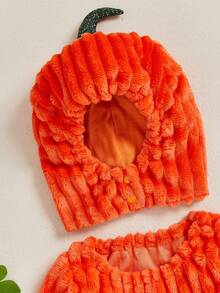 Infant Baby Halloween Bubble Romper Pumpkin Ghost Embroidery Long Sleeve Bodysuit With Hat Clothes Set - Orange - View 5