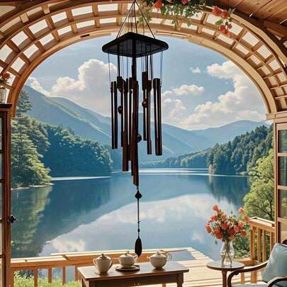 Piece Extra Large Copper Bell Outdoor Wind Chime - Antique Style, Door Hanging, Garden Home Decor, Outdoor Space Courtyard Art Decor, Durable, Rust-Proof Alloy Pipe, Courtyard Atmosphere Art, Rich, Soothing Sound And Antique Finish.