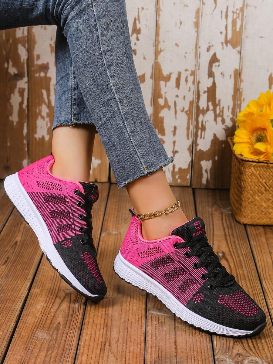 Giày thể thao lưới thoáng khí cho nữ, buộc dây phía trước, đế mềm & đàn hồi, giày chạy bộ ngoài trời