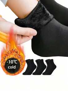 5 Pairs Of Solid Color Snow Socks Suitable For Both Men And Women, Lined With Wool For Warmth And Comfort, Suitable For Winter Wear