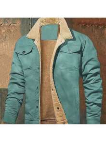 Official Flagship Store Boyfriend Gifts Men's Clothing Men's Winter Sherpa Lined Warm Trucker Coat Multi Pocket Casual Collared Menswear Tops Outdoor Long Sleeve Fashion Menswear Men's Cargo Casual Fleece - 藍綠色 - 查看 2