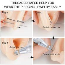 CIZME Kit de herramientas para piercing que incluye insertador de taper, agarrador de bolas, herramienta para cambiar piercings en calibres 16G, 18G y 20G para perforaciones internas/externas con rosca o a presión en oreja/nariz/ombligo/labio - Plateado - Ver 7