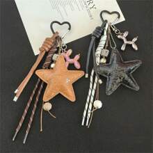 Style Large Star Baseball Woven Rope Bag Charm Creative Handmade Woven Phone Lanyard Keychain For Bag Car Accessories For Women