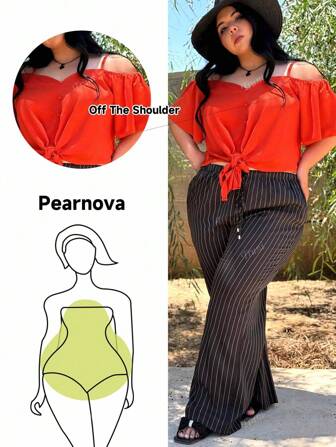 Truni Blusa informal vintage de talla grande con escote en V, hombros descubiertos y nudo delantero