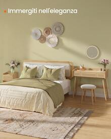 Sgabello per Toeletta, Sgabello Trucco, Sgabello con Gambe in Legno, Poggiapiedi Rotondo, Cuscinetti Antiscivolo, Camera da Letto, Bianco Crema e Beige Rovere - Bianco - Visualizzare 4