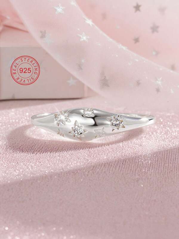 Artepollo 1 pièce Bague design étoile en argent 925 avec zircone cubique scintillante, livrée en boîte-cadeau, convient comme cadeau de fête ou d'anniversaire pour les adolescents et les amis