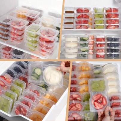 30pcs Reusable Plastic Seasoning/Snack Container With Lid, Double Compartments For Sauce, Sample And Travel Snacks, Leak-Proof Divided Storage Box