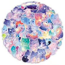 50 件梦幻水彩星空猫涂鸦原创卡通可爱装饰贴纸适用于笔记本、铅笔盒、橱柜房间装饰家居装饰墙壁装饰墙贴客厅装饰个性化贴纸趣味贴纸剪贴簿用品剪贴簿 - 彩色 - 查看 6