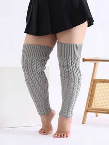 1 Cặp tất chân đan len cỡ lớn, tất chân cao đến đùi, họa tiết cáp đan co giãn cao, tất chân ấm áp cho mùa thu/đông, ấm áp - Nhiều màu - Xem 8