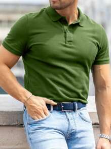 Men's Casual Solid Color Short Sleeve Polo Shirt, Summer