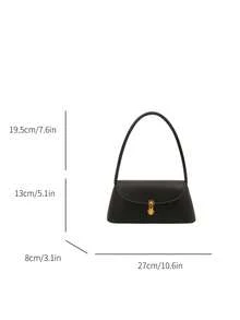 Bolso baguette de concha retro con decoración de cerradura de metal de cuero PU suave, bolso de hombro para mujer, nuevo bolso de mano para dama, bolso cuadrado pequeño - Negro - Ver 10