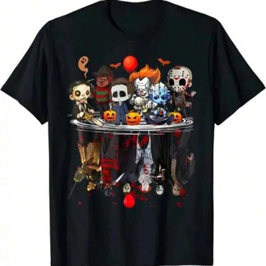 Breathable Cool Refreshing Summer Horror Movies Character Halloween Costume Gift T-Shirt Gothic Style Graphic Tee Top Short SLEEs Ve Blouses For Kids Adult 61323 - màu đen - Xem 1