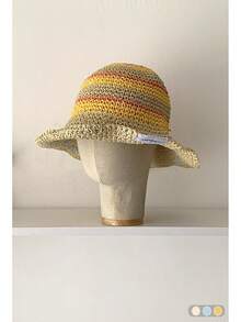 1 件装复古双色条纹草编渔夫帽，百搭女士紧凑型渔夫帽 - 彩色 - 查看 29