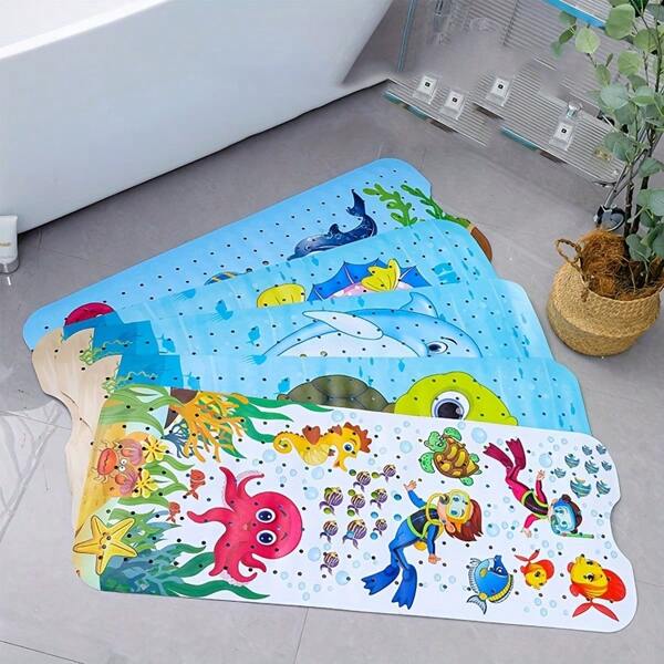 1 peça Tapete Extra Longo para Banheira de 100cm x 40cm, Tapete Antiderrapante para Banheiro com Padrão de Paisagem Subaquática