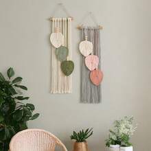 1件手工编织波西米亚风叶子造型装饰挂毯，适合作为礼物、咖啡馆装饰、家居装饰、卧室装饰（注：叶子可自行修剪） - 綠色 - 查看 12