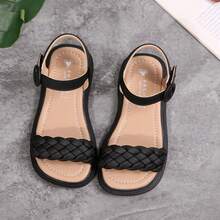 女童凉鞋夏季2025新款儿童编织鞋软底幼儿沙滩鞋中大童鞋 - 黑色 - 查看 9