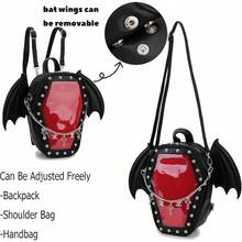 Goth Coffin Backpack With Detachable Bat Wing Halloween Coffin Ita Punk Shoulder Bag For Enamel Pins DisplaySkull ChainBlack-0029 - SkullChainBatWings-black - View 7