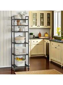 Metal Organizer Shelf Bathroom Kitchen Mobile Storage 6 Tier - màu đen - Xem 5