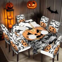 1/4/5/6/7/36pcs Halloween Theme, Pumpkins, Bats Printed Chair Covers / Chair Cover Set, Suitable For Indoor Home Restaurant, Hotel Modern Daily Decoration,Party Decoration,Wedding Decoration,Dining Room Decoration,Kitchen Decoration,Tablecloth Suitable For Square Tables, Elastic Chair Covers Can Be Washed