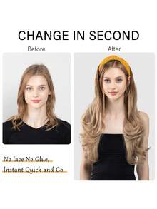 24 英寸头带假发卷发头带假发合成天然耐热纤维波浪假发适合女性女孩 - 棕色 - 查看 4