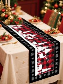 1pc Merry Christmas Table Runner, 35*180cm Polyester Cane Lights Pattern Christmas Table Flag Tablecloth, Christmas Decorations For Home Decor 2025 Xmas Table Oranments Winter Holidays Dining Kitchen Table Decor