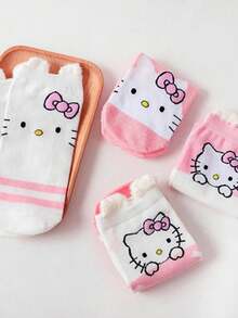Sanrio 1 paire/4 paires de chaussettes décontractées simples et mignonnes Hello chat & Charmmy chat de Sanrio, absorbantes et confortables pour dames