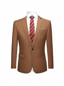 4 Pcs Men Blazer Jacket Vest Pants Tie Lapel Collar One Button For Evening Prom Dinner Wedding Banquet Men Classic Commuting Suit - 駝色 - 查看 4
