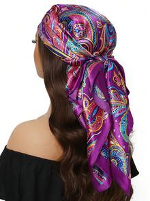 1条90厘米佩斯利花纹方形围巾头巾颈套披肩头巾，适用于连衣裙 - 彩色 - 查看 7