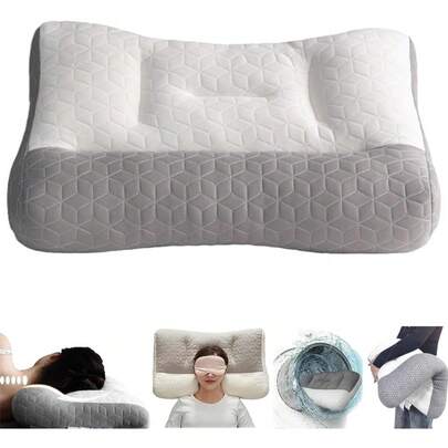 适合各种睡姿的舒适枕头，深度睡眠枕 - 新款睡眠呼吸暂停及人体工学枕，适用于颈部、肩部、侧卧、仰卧、俯卧睡姿，中等硬度枕头，适合侧卧、俯卧和仰卧睡姿（浅灰色）