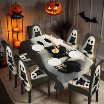 1/4/5/6/7/36pcs Halloween Theme, Ghosts Printed Chair Covers / Chair Cover Set, Suitable For Indoor Home Restaurant, Hotel Modern Daily Decoration,Party Decoration,Wedding Decoration,Dining Room Decoration,Kitchen Decoration,Tablecloth Suitable For Square Tables, Elastic Chair Covers Can Be Washed