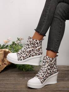 Wysokie płócienne buty damskie, grube trampki, ukryty klin, okrągły nosek, modne brytyjskie codzienne płaskie buty