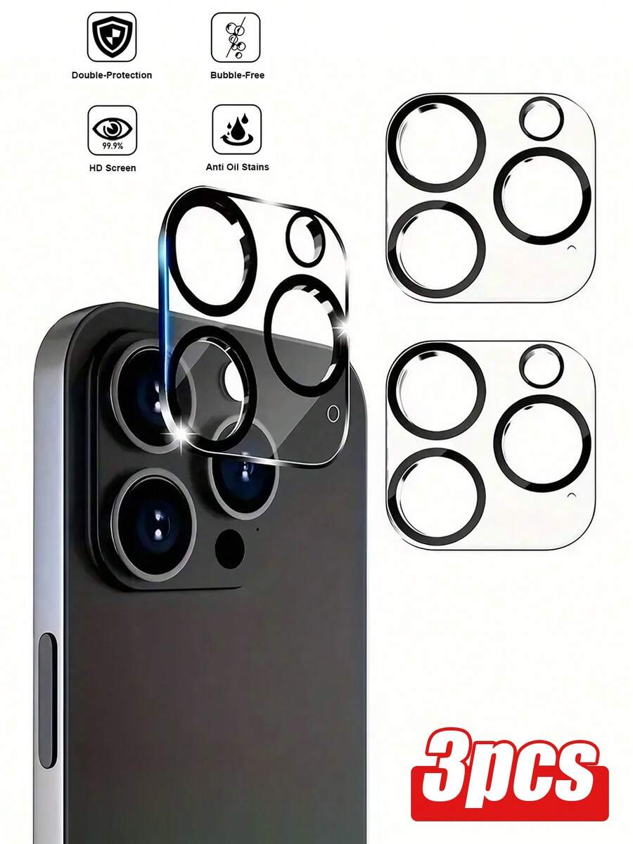 3 件套相机镜头钢化玻璃膜 + 防震保护壳，适用于 16/15/14/13/12/11 Pro Max/11 及所有型号 - 無色 - 查看 1