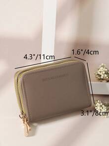 SOUTHLAND&KANGAROO Double Zipper Multifunctional Coin Purse Letter Pattern Card Holder Multi-Slot Card Storage Bag, Can Store Credit Cards And Other School Supplies, Suitable For Student Dorm Use, Women's Wallet Mini Wallet Clutch Card Holder - Khaki - View 4