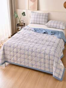 1件套绗缝夏被，超声波压花技术，ins风，柔软舒适透气亲肤，适合客厅、卧室、沙发 - 格子藍 - 查看 4