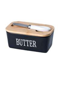 1 Piece Of Butter Dish, With Bamboo Lid, Multi-Functional Butter Dish, Ceramic French-Style Butter Plate, Suitable For Spreading Soft Butter, Equipped With A Waterproof Sealed Butter Container Stand, Very Suitable For Kitchen Baking And As A Gift. Sealed Butter Container Lid, Suitable For Kitchen Countertop Or Refrigerator Use, Household Kitchen Utensil.