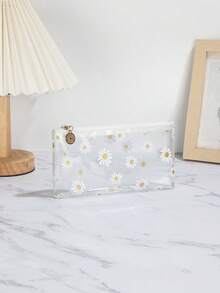 简约时尚白色花卉印花钱包透明零钱包女士小钱包迷你钱包钱包零钱包腕带钱包 - 白色 - 查看 1