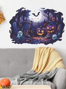1 件万圣节墙贴，节日装饰，南瓜和蝙蝠图案，家居装饰贴纸万圣节装饰秋季装饰房间装饰墙壁装饰贴纸墙贴万圣节装饰万圣节装饰
