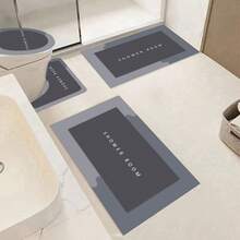 4-Piece Non-Slip Absorbent Microfiber Bathroom Rug Set, Super Soft Quick-Dry Bath Mats With U-Shaped Toilet Rug, Contour Mat, Minimalist "SHOWER ROOM" Design, Machine Washable, Home Hotel Dorm Bathroom Decor - Xám - Xem 6