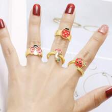 Nuevo anillo ajustable de gota de aceite de insecto chapado en oro de 18K de cobre para uso diario de mujeres
