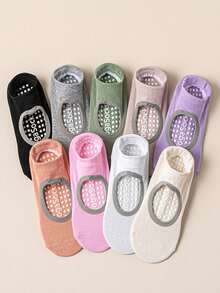 1/3/5/9双春夏女士薄款随机运动袜镂空瑜伽普拉提硅胶防滑适合室内健身有氧运动跑步拉伸运动带抓地袜 - 彩色 - 查看 15