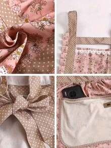 1件装女士围裙，易于清洁的家居时尚公主风烹饪围裙，花卉图案围兜式围裙，防油防污，公主裙款式