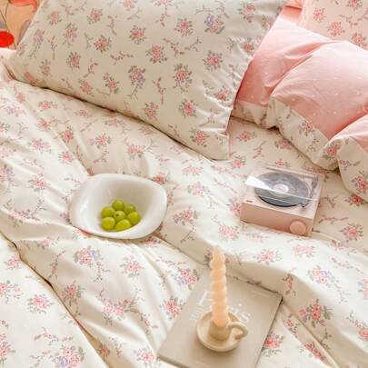 Juego de ropa de cama con estampado floral ditsy, que incluye 2 fundas de almohada + 1 funda de edredón, cómodo y transpirable para la decoración del dormitorio
