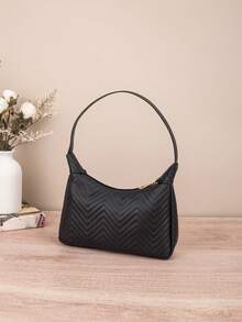 荔枝纹 PU 女包，时尚女士单肩包，纯色合成皮革手提包，拉链开合，带腕带，涤纶衬里，多功能腋下饺子包 - 有白色、黑色、粉色、卡其色、棕色可选