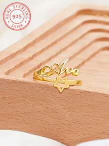 One Piece 925 Silver Custom English Name Opening Ring, Adjustable Gold Jewellery, Wedding, Anniversary, Mother's Day And Teacher's Graduation Gifts, Elegant Design, Exclusive Personalised Jewellery